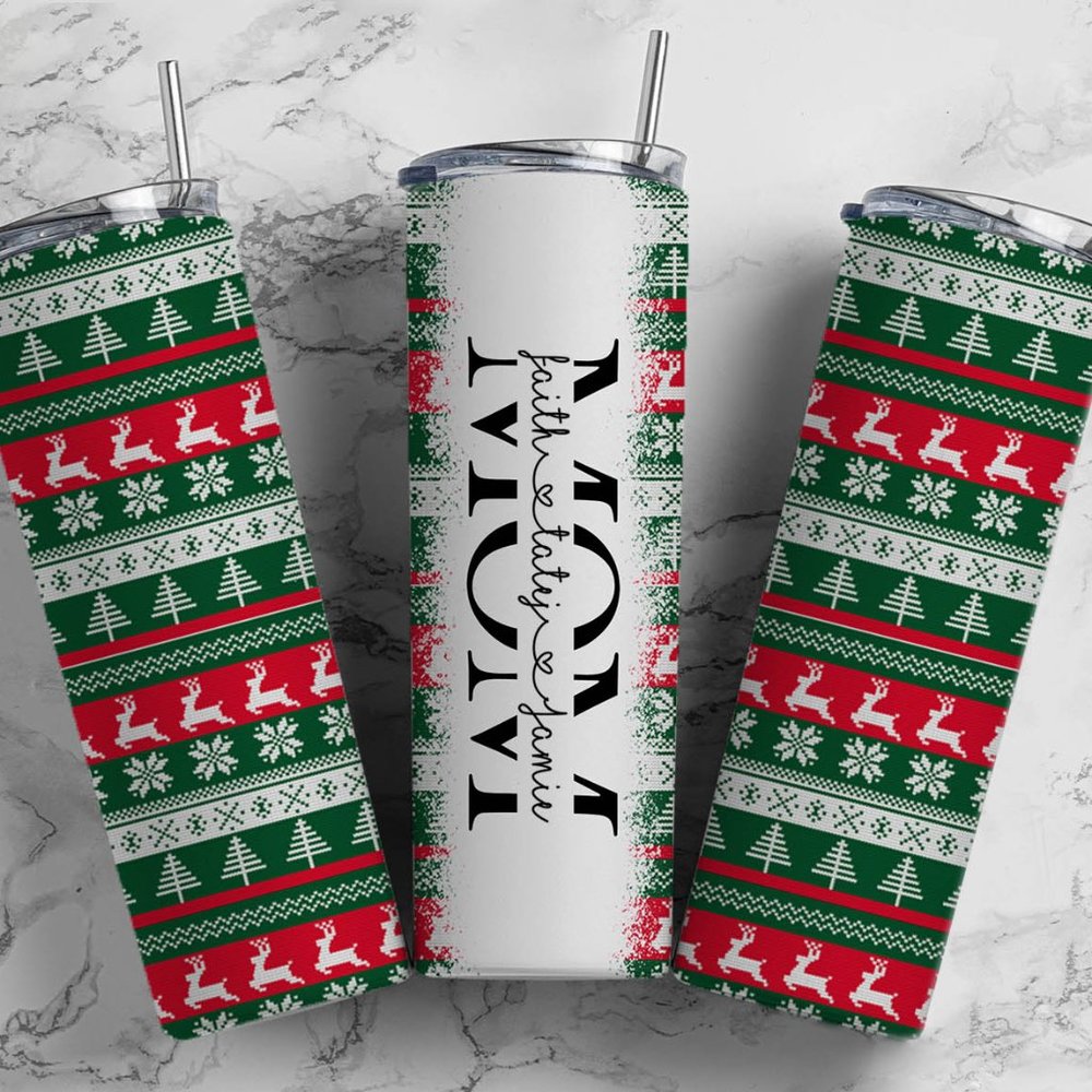 Red and Green Ugly Sweater Custom Tumbler 20 oz.